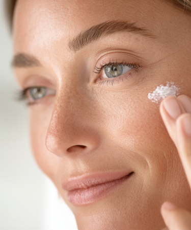 אישה משתמשת בקרם לחות