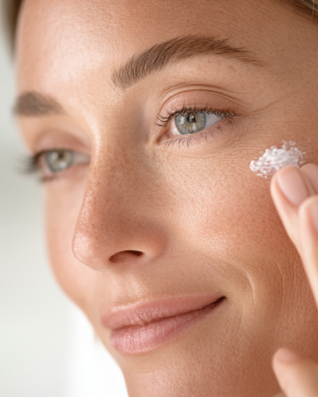 אישה משתמשת בקרם לחות