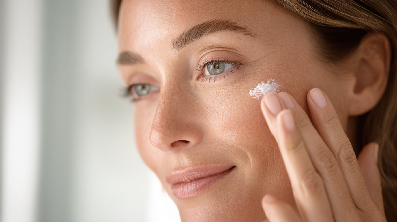 אישה משתמשת בקרם לחות